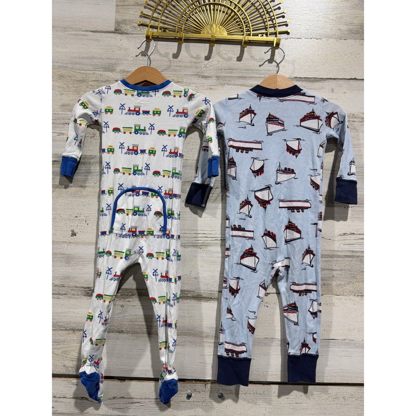 TBBC Hanna Andersson Cotton Sleepers Boys 18-24M Trains Boats Preppy EUC4
