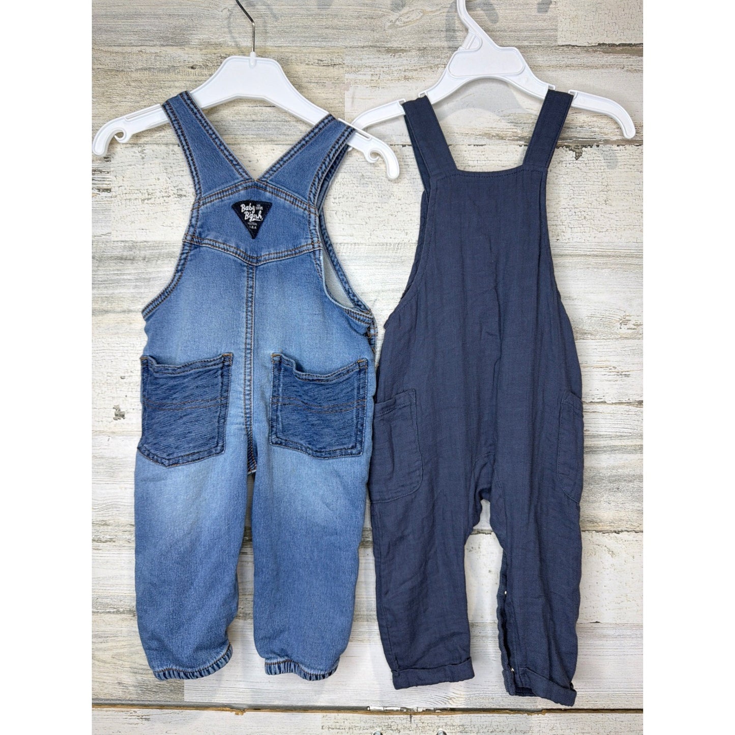 OshKosh Scene and Heard Overalls Romper Bundle Boys 12M Blue Denim Gauzy EUC3