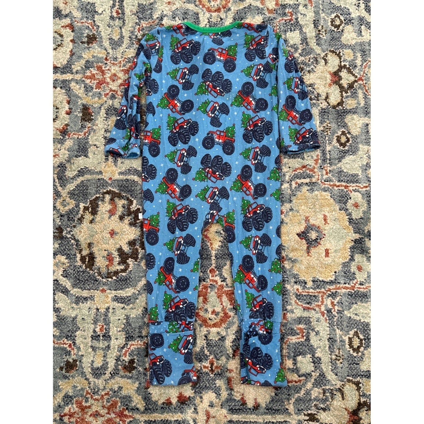 Little Snuggles Footie Pajamas Boys 2T Blue Monster Truck Christmas GUC3