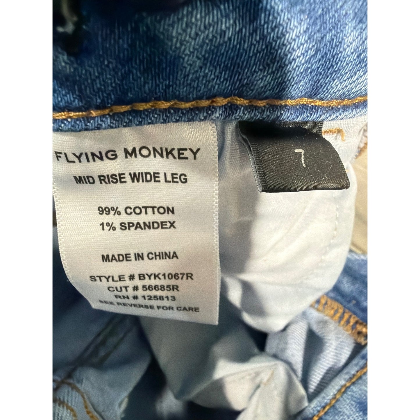 Flying Monkey Wide Leg Jeans Girls 7 Blue Mid Rise Adjustable Waist Skater EUC7