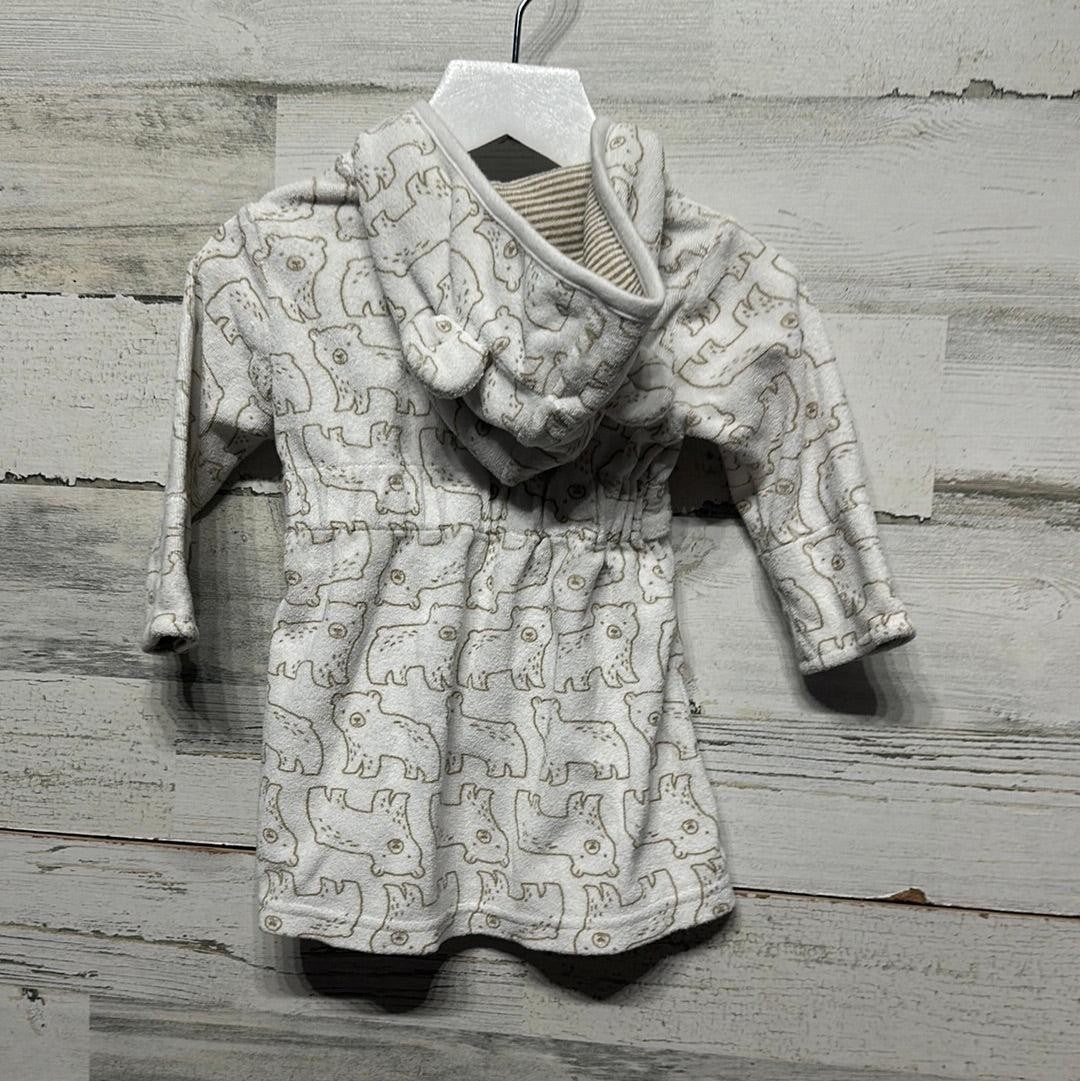 Just One You Hooded Terry Bear Robe Boys 0-9m White Tan Animal Print EUC3