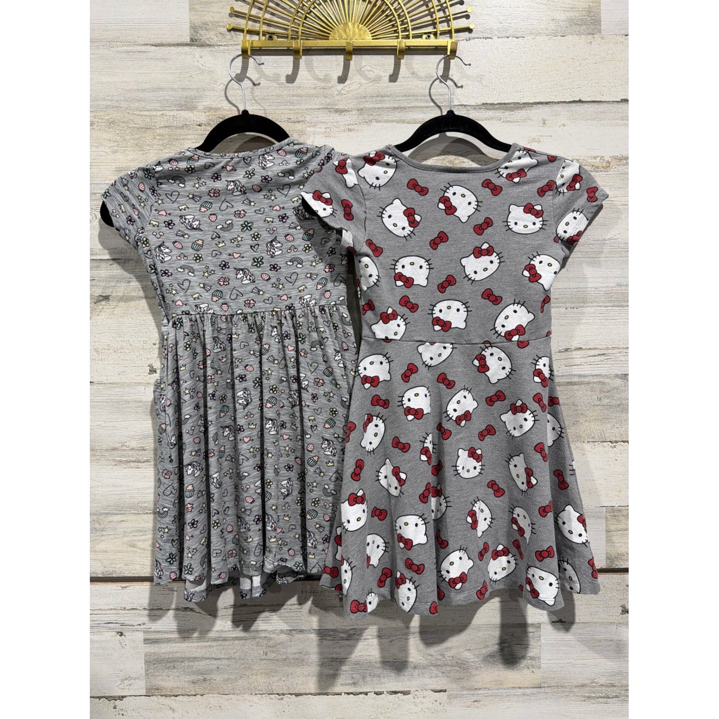 Maddie & Michelle Hello Kitty Girls 7 8 Grey Unicorn Skater Dress Lot EUC3