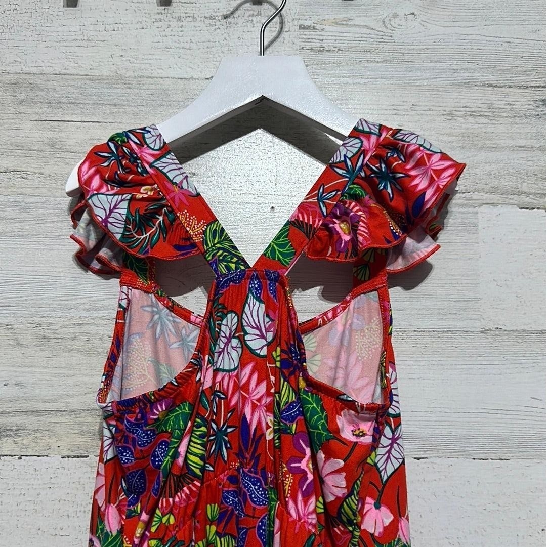 Wonder Nation Maxi Dress Girls 10/12 Red Tropical Floral Ruffle Tiered EUC3