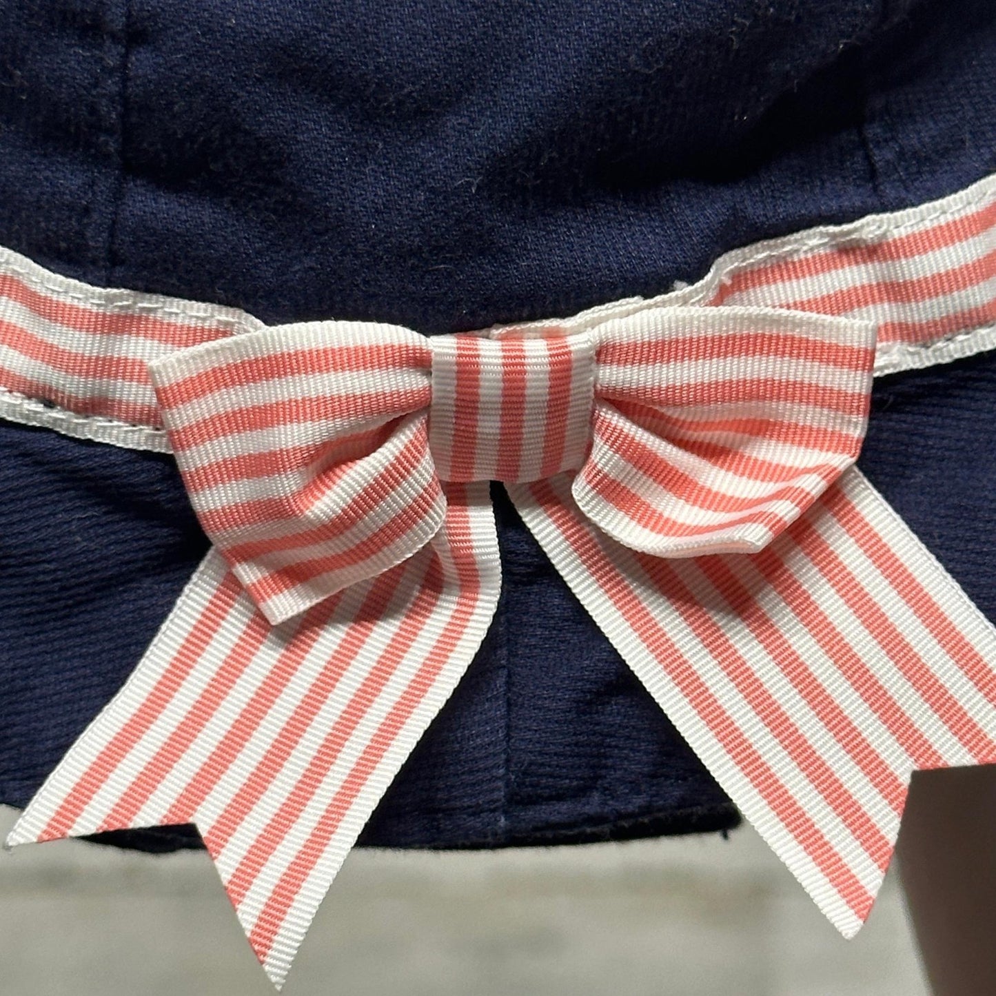 Janie and Jack Bucket Hat Girls 3-6m Navy Blue Striped Bow EUC2