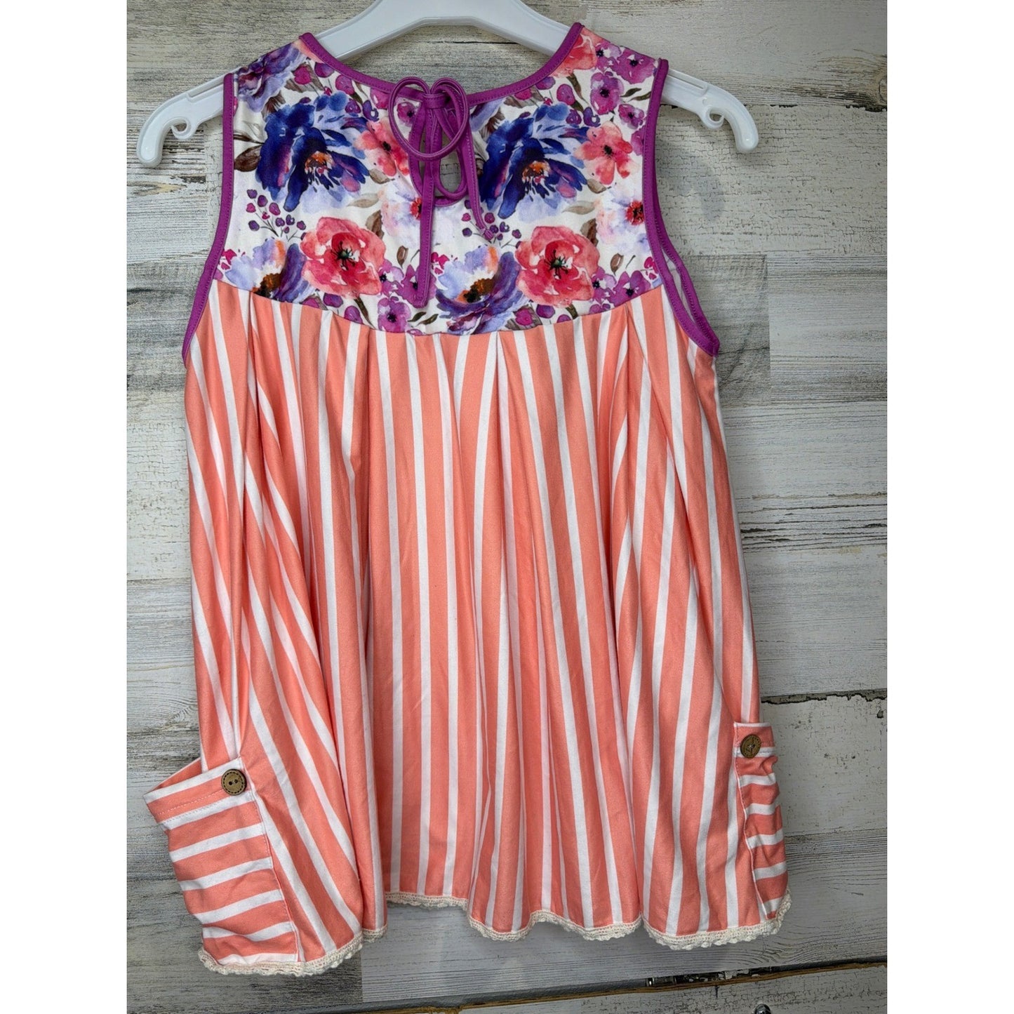 Cheeky Plum Tunic Top Girls 10 Pink Orange Floral Stripe Boho EUC2