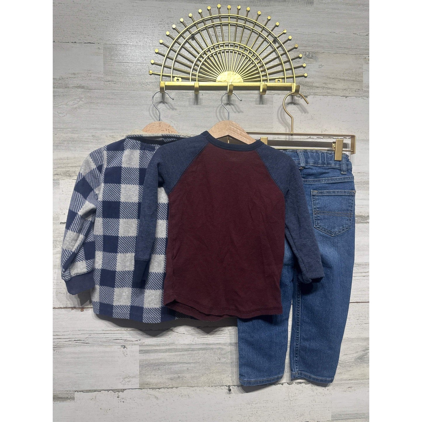 Carter's Old Navy OshKosh Outfit Bundle Boys 3T Blue Maroon Plaid Thermal3