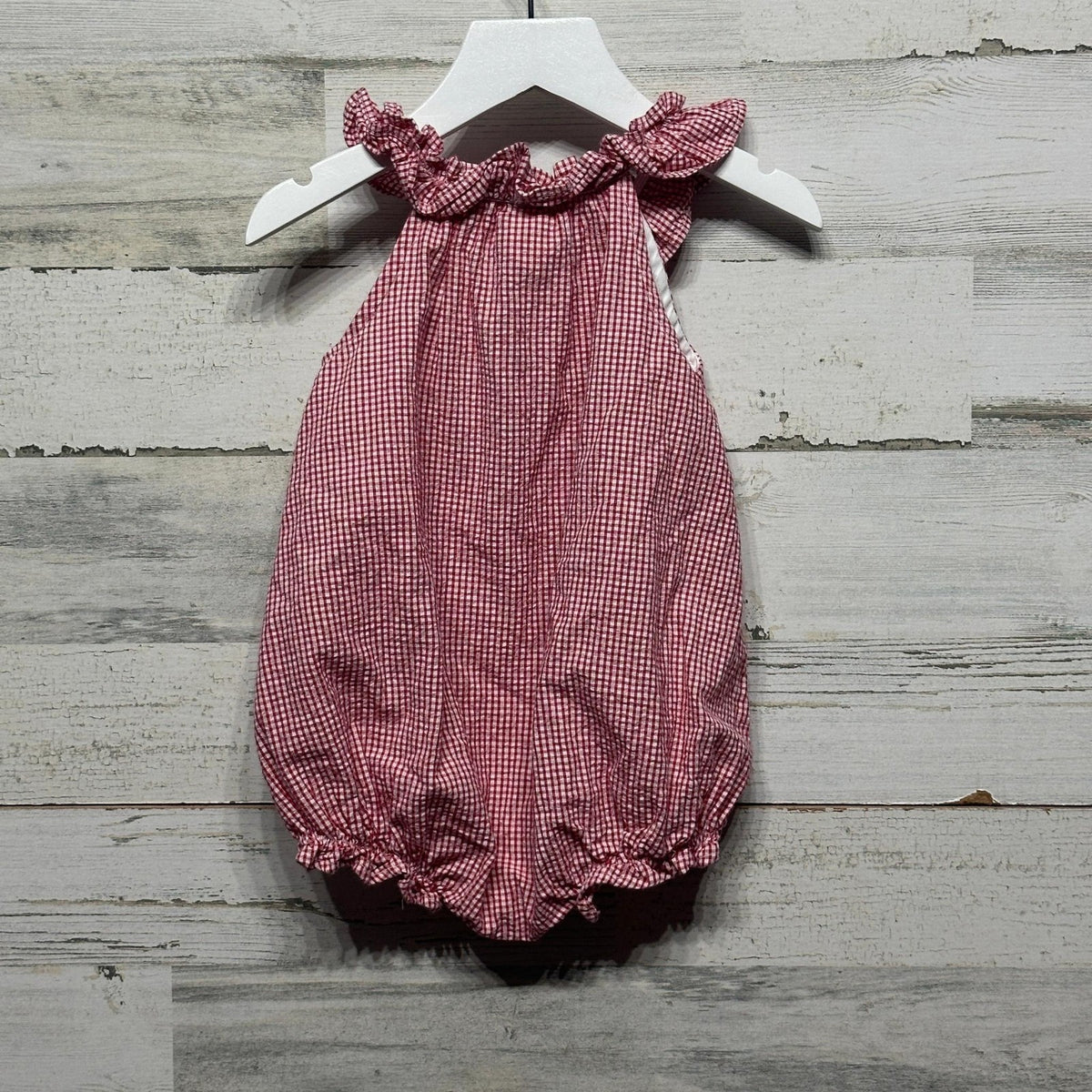 Bailey Boys Bubble Romper Girls 18m Red Gingham MSK Monogram Preppy EUC2