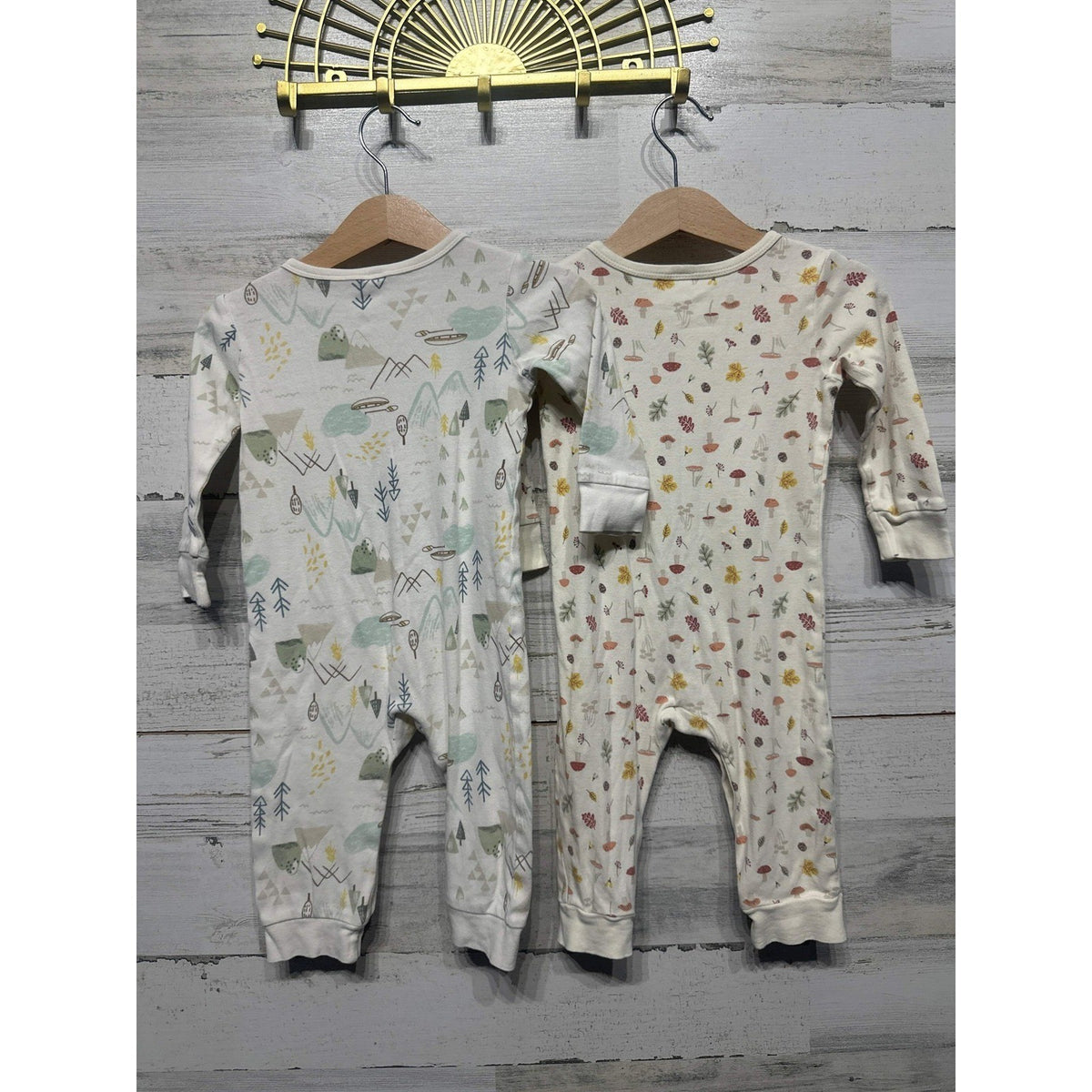 H&M Romper 2-Pack Kids 9-12m Cream Woodland Mushroom Mountain Soft2