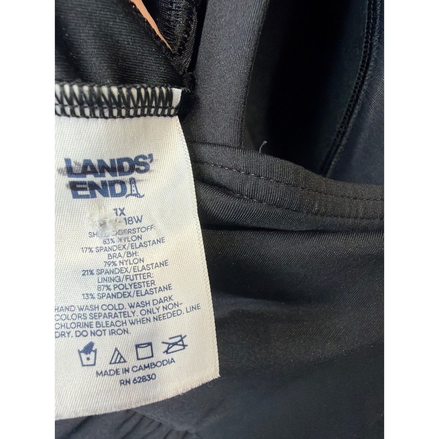 Lands End Swim Dress Women 1X Black Faux Wrap Surplice Classic EUC3