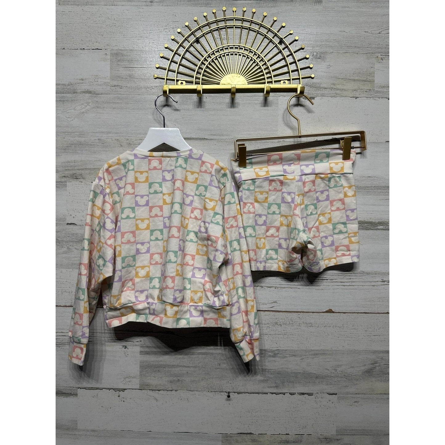 Happy Harlow 2-Piece Lounge Set Girls 8 Pastel Mickey Checkered EUC2