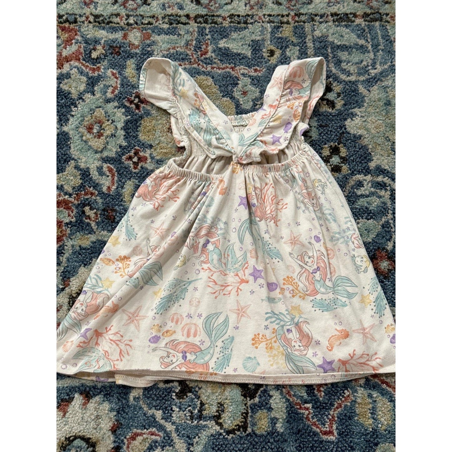 Disney Ariel Little Mermaid Dress Girls 18M Cream Pastel Smocked Ruffle EUC2
