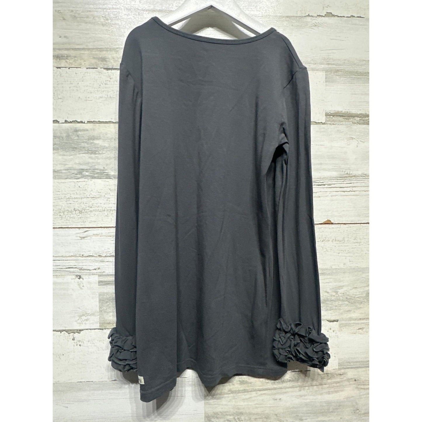 Sew Sassy Long Sleeve Shirt Girls 12 Grey Ruffle Cuff Boutique Balletcore EUC2