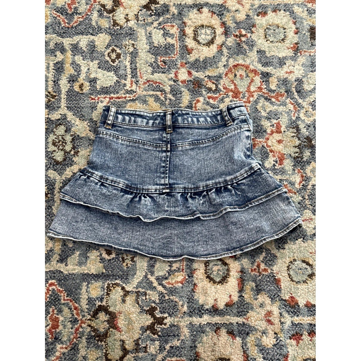 Chelsea and Violet Denim Skirt Girls 5 Blue Acid Wash Tiered Ruffle EUC1