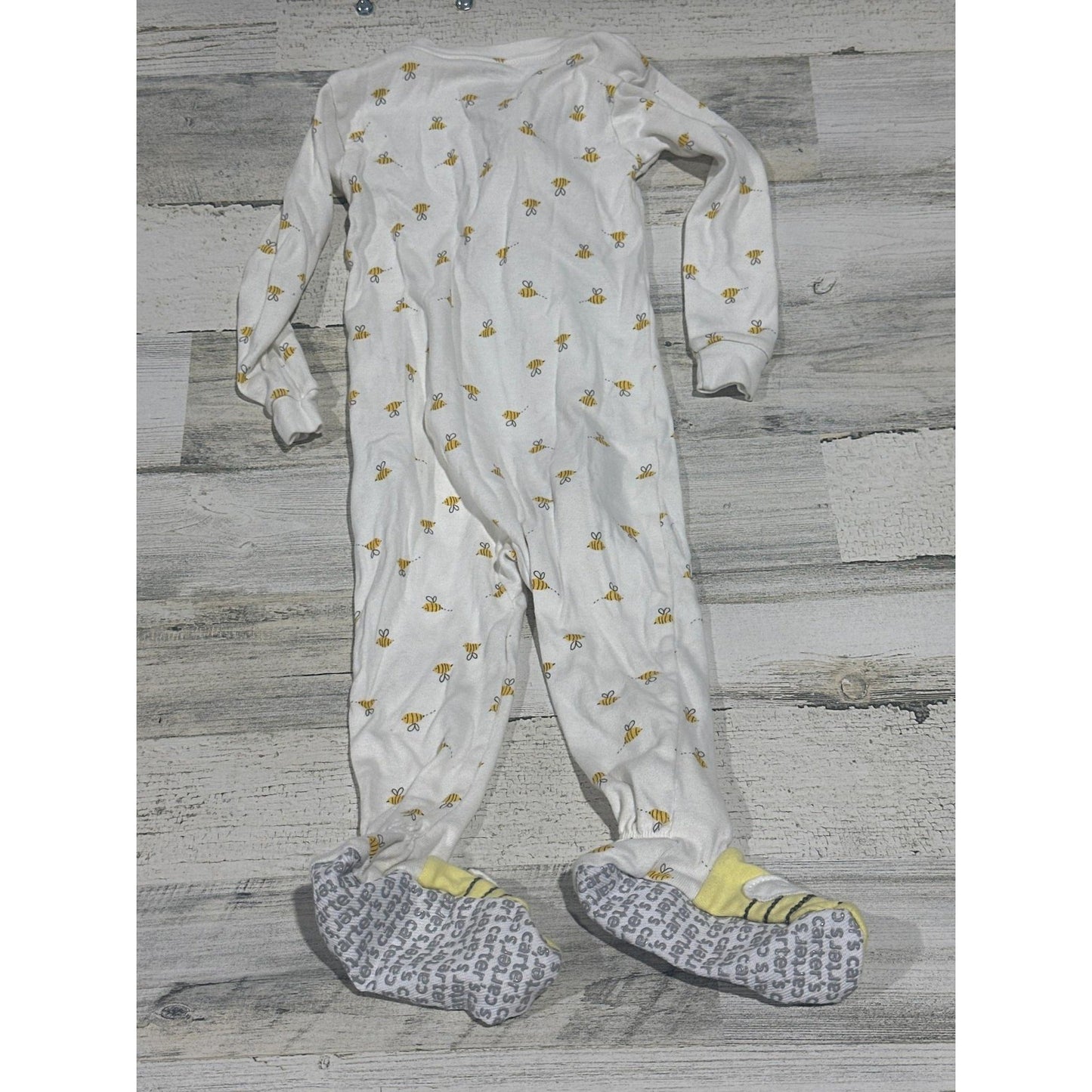 Carter's Footed Pajamas Kids 24M White Yellow Bumble Bee Print EUC2