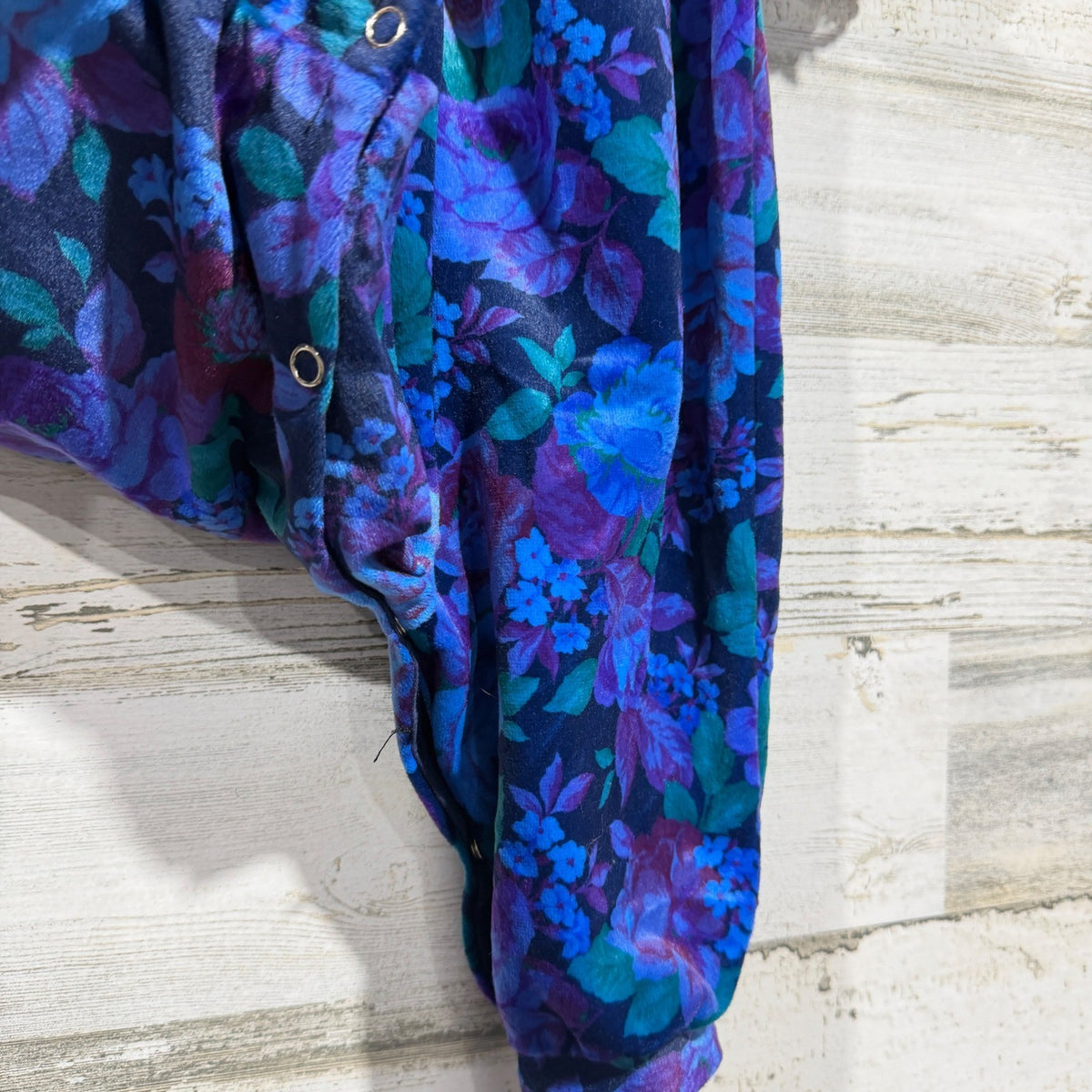 Vintage Style Floral Romper Girls 3/6M Blue Velvet Lace 90s Made in USA4