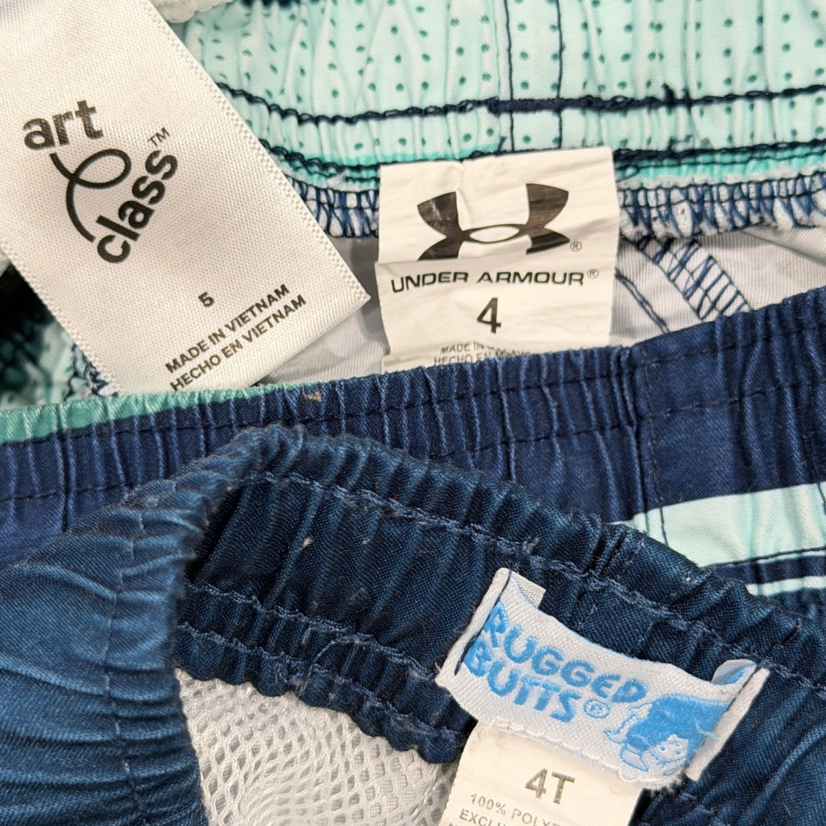 Under Armour RuggedButts Art Class Boys 4-5 Bundle Swim Shorts Rash Guard EUC10