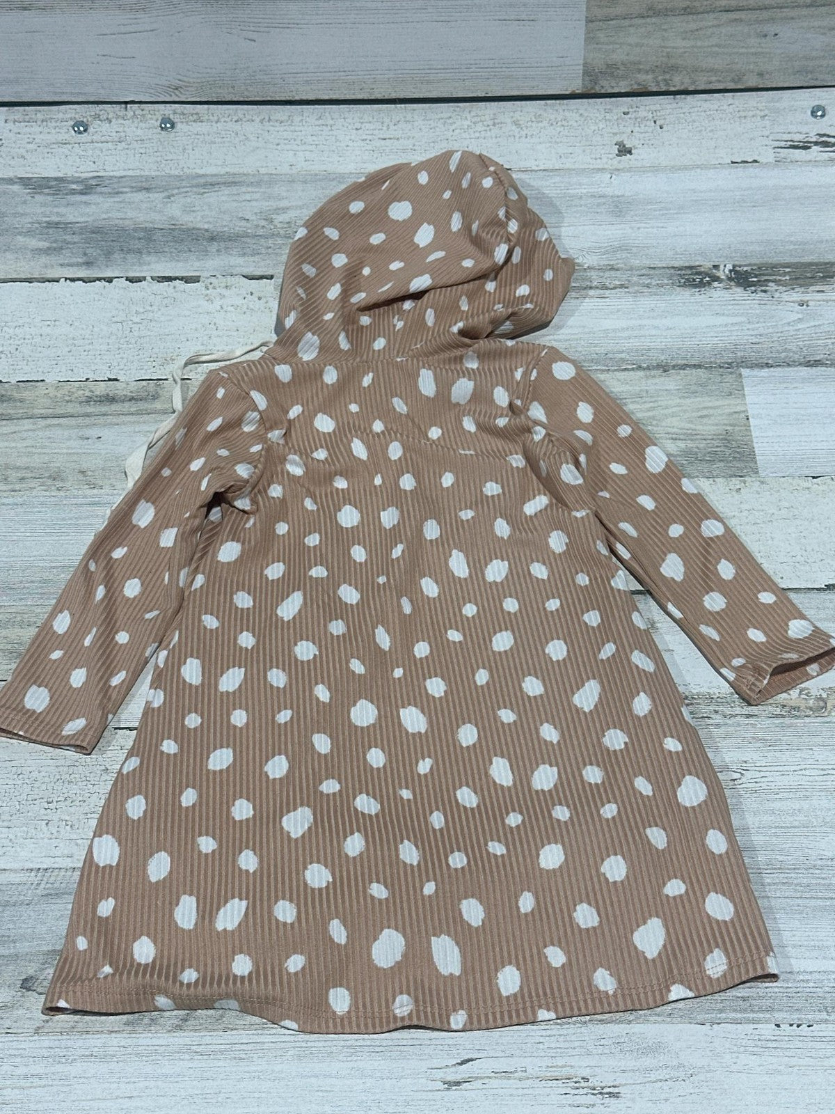 Perfect Peach Hoodie Dress Girls 4T Tan Polka Dot Ribbed Knit EUC2