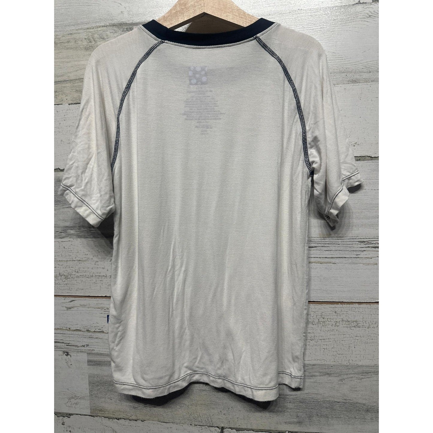 Kickee Pants Raglan Tee Boys 6 Natural Navy Short Sleeve Bamboo *Flawed3