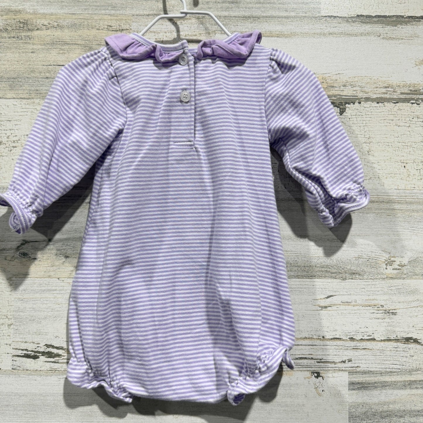 Stitchy Fish Bubble Romper Girls 6M Purple Striped Witch Cat Halloween EUC4