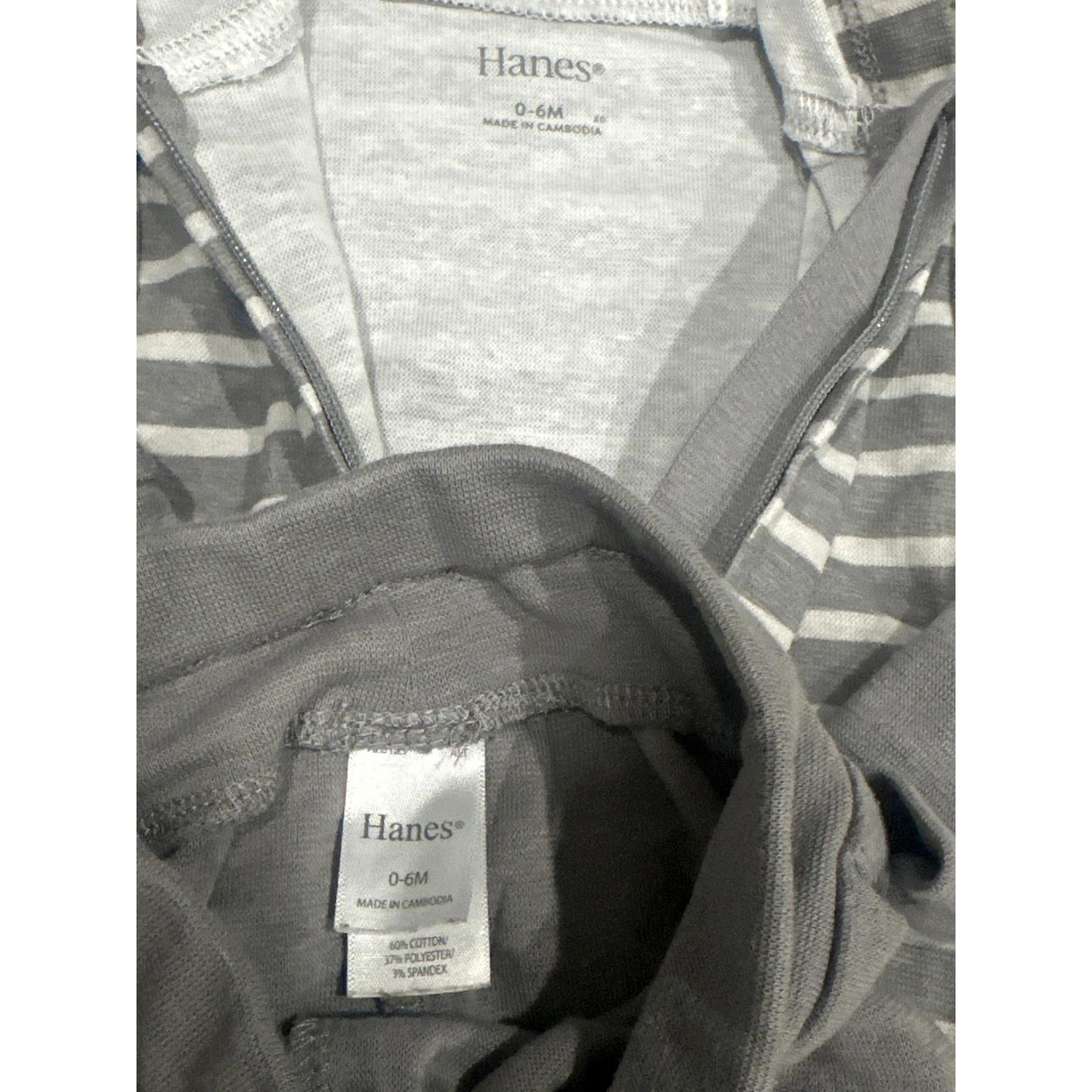 Hanes Hoodie Shorts Set Boys 0-6M Gray Striped Ultimate Baby Flexy EUC1