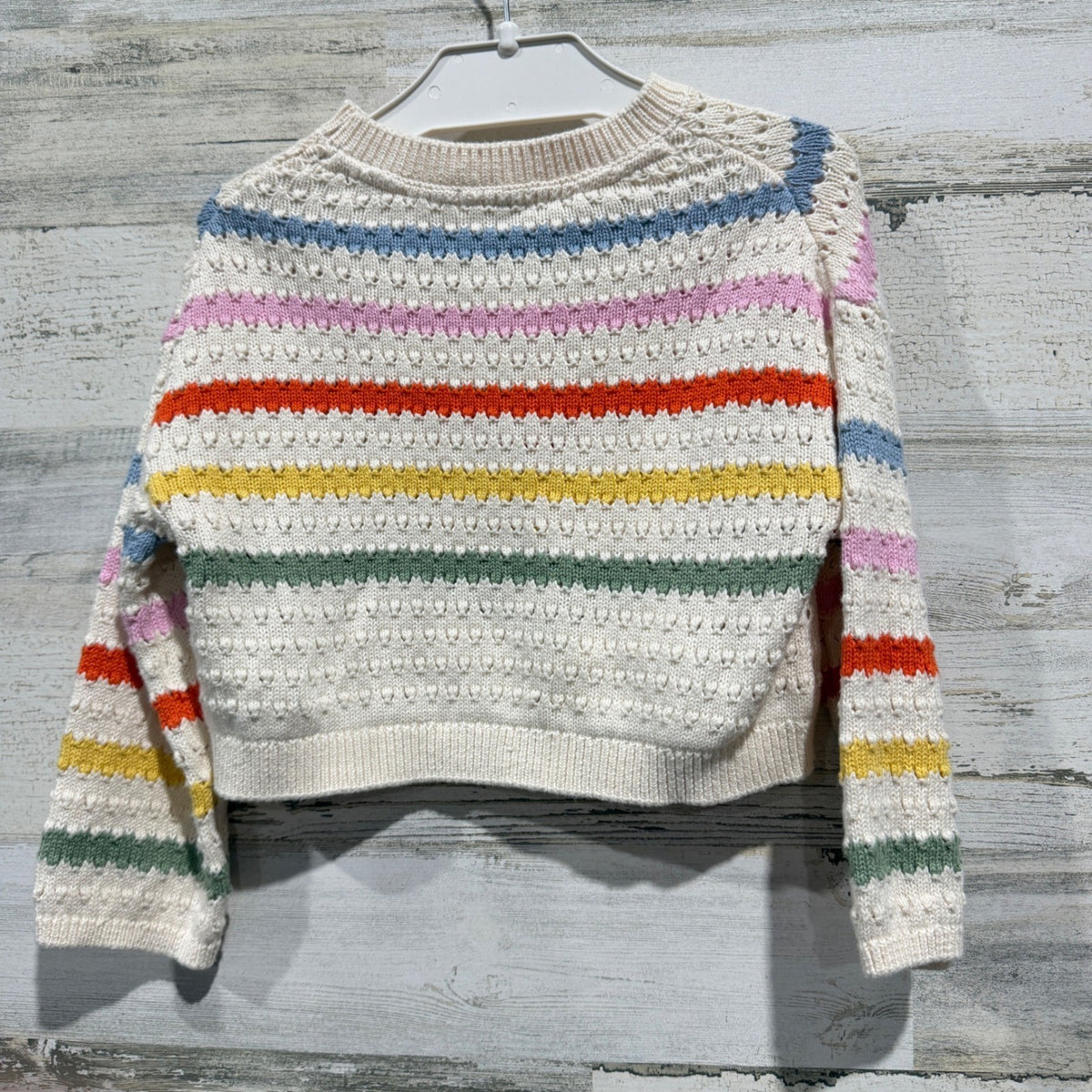 Next Pointelle Chevron Sweater Girls 4T Cream Rainbow Cotton Knit Boho EUC4