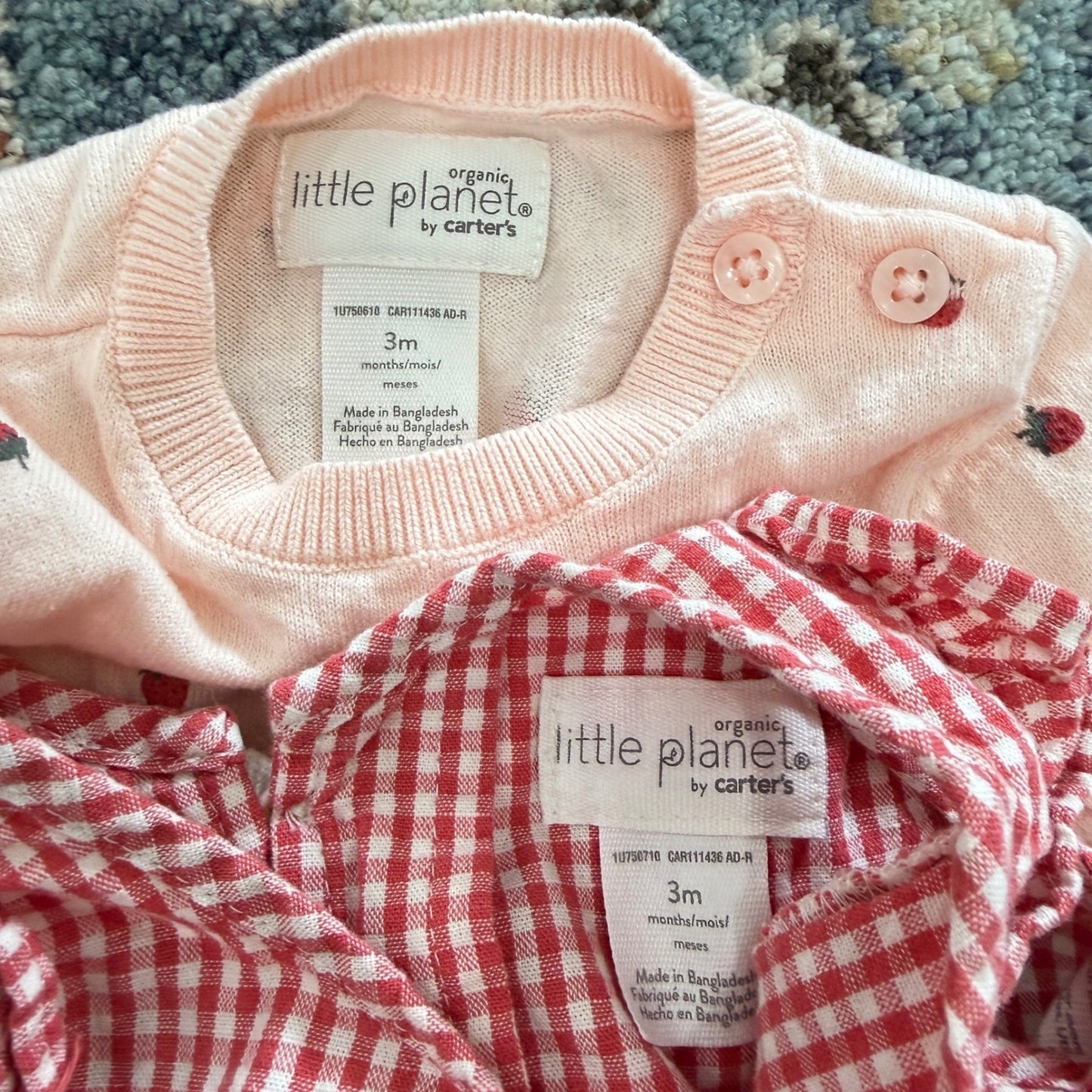 Little Planet Outfit Bundle Baby Girl 3M Pink Red Strawberry Gingham EUC6