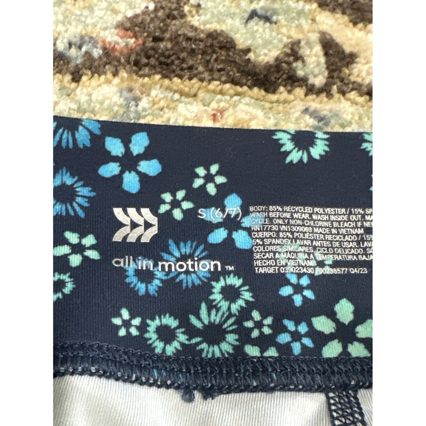 All in Motion Leggings Girls S 6/7 Navy Blue Floral Activewear EUC1