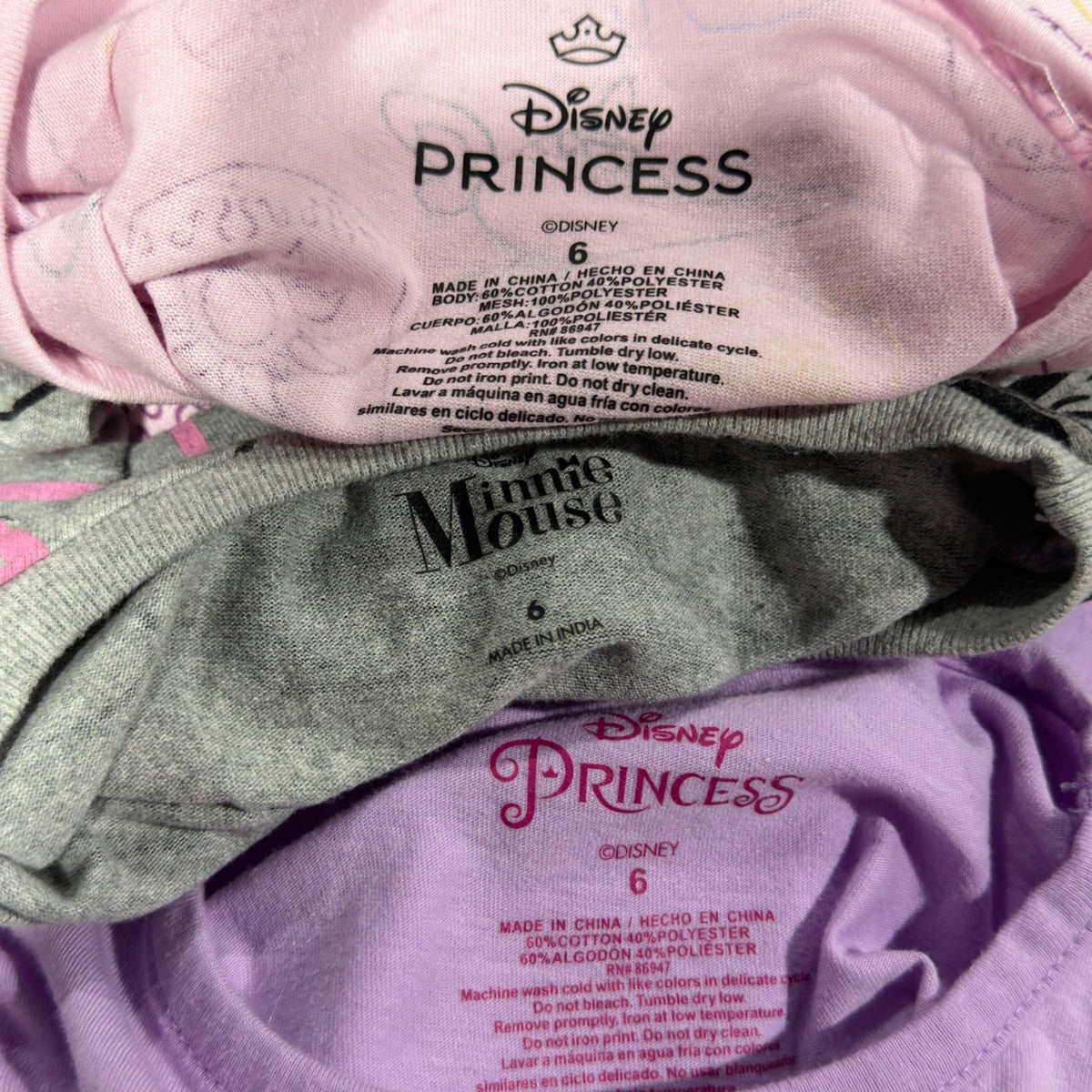 Disney Princess Minnie Mouse T-Shirt Bundle Girls 6 Pink Purple Grey Cotton EUC4