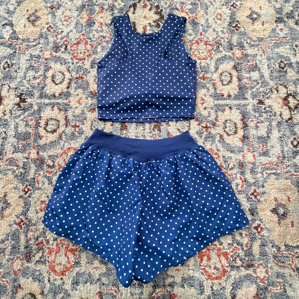 Shop The Mint Shorts Set Girls 12/14 Navy Polka Dot Activewear Athleisure EUC5