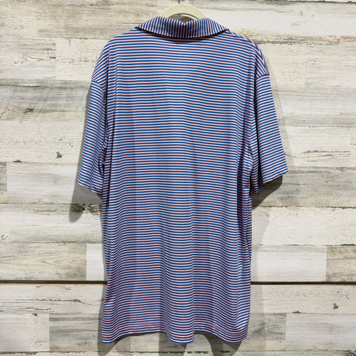 Croft & Barrow Performance Polo Shirt Men XL Blue Pink Striped Casual EUC3