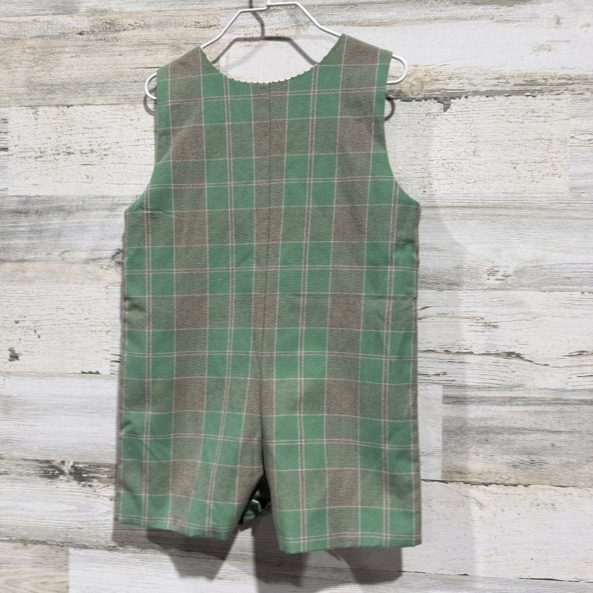 The Beaufort Bonnet Company Jon Jon Romper Boys 3T Green Plaid Cotton Blend EUC4