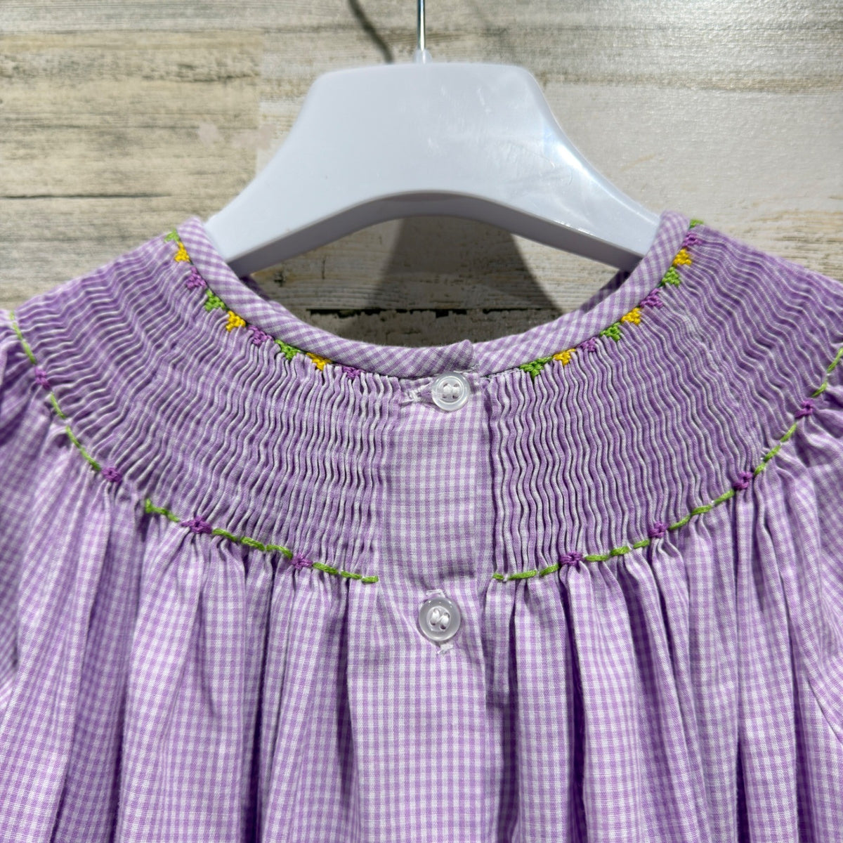 Classic Whimsy Smocked Dress Girls 7 Purple Mardi Gras Gingham Preppy EUC8