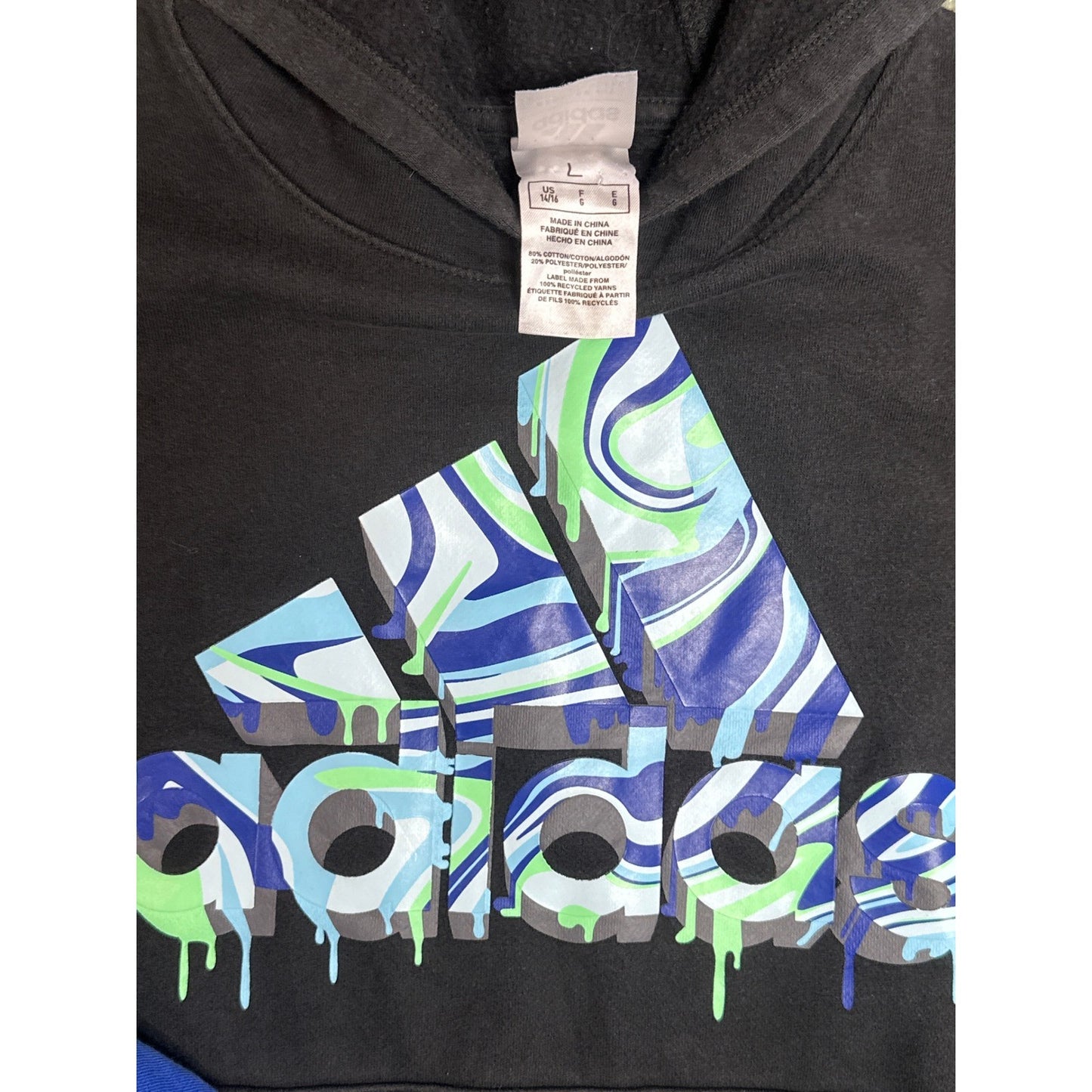 Adidas Hoodie Bundle Boys 14/16 Black Blue Marble Drip 3-Stripe2