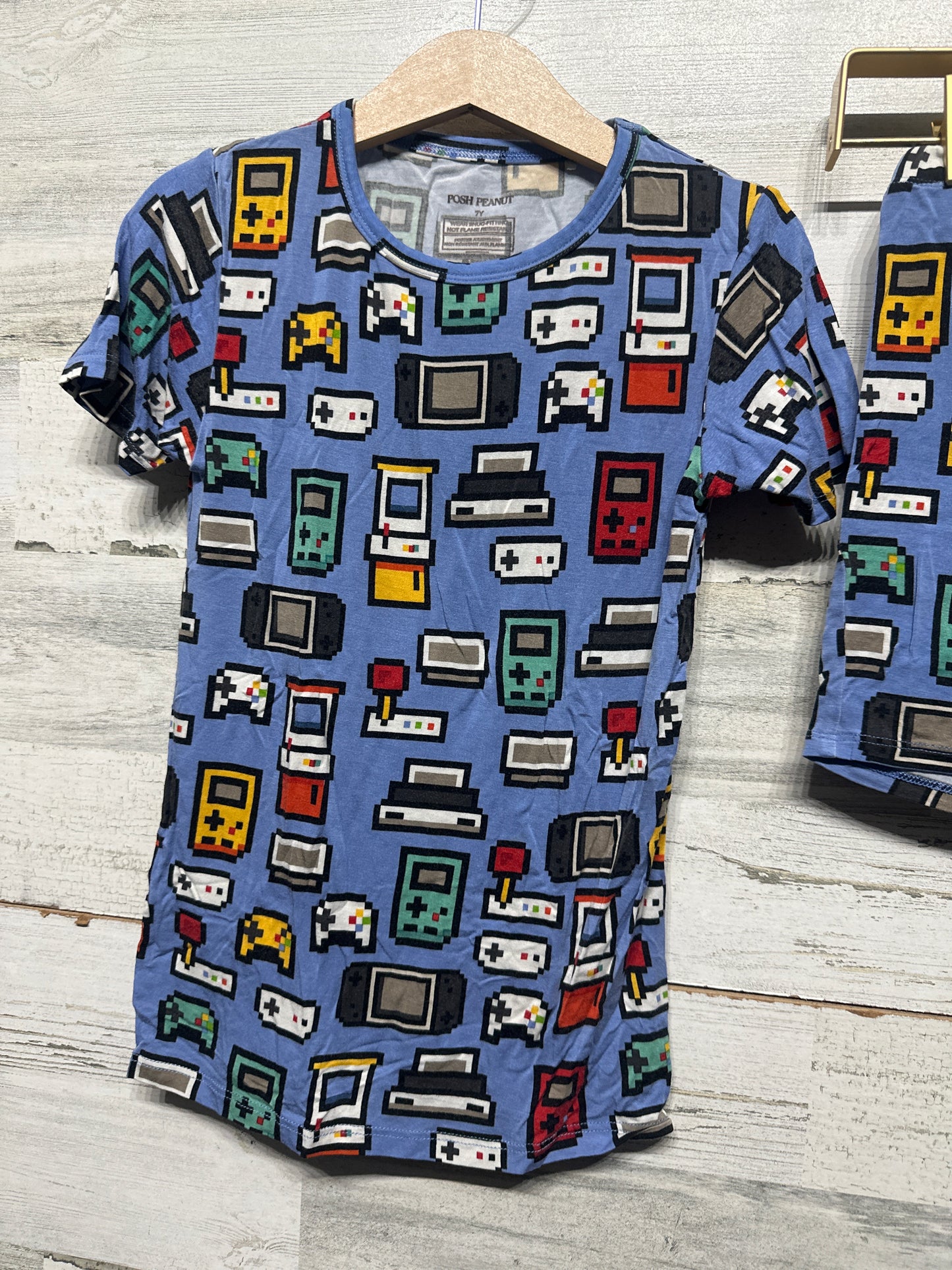 Boys Size 7 Posh Peanut Bamboo Video Game Shorts Pajama Set - Very Good Used Condition