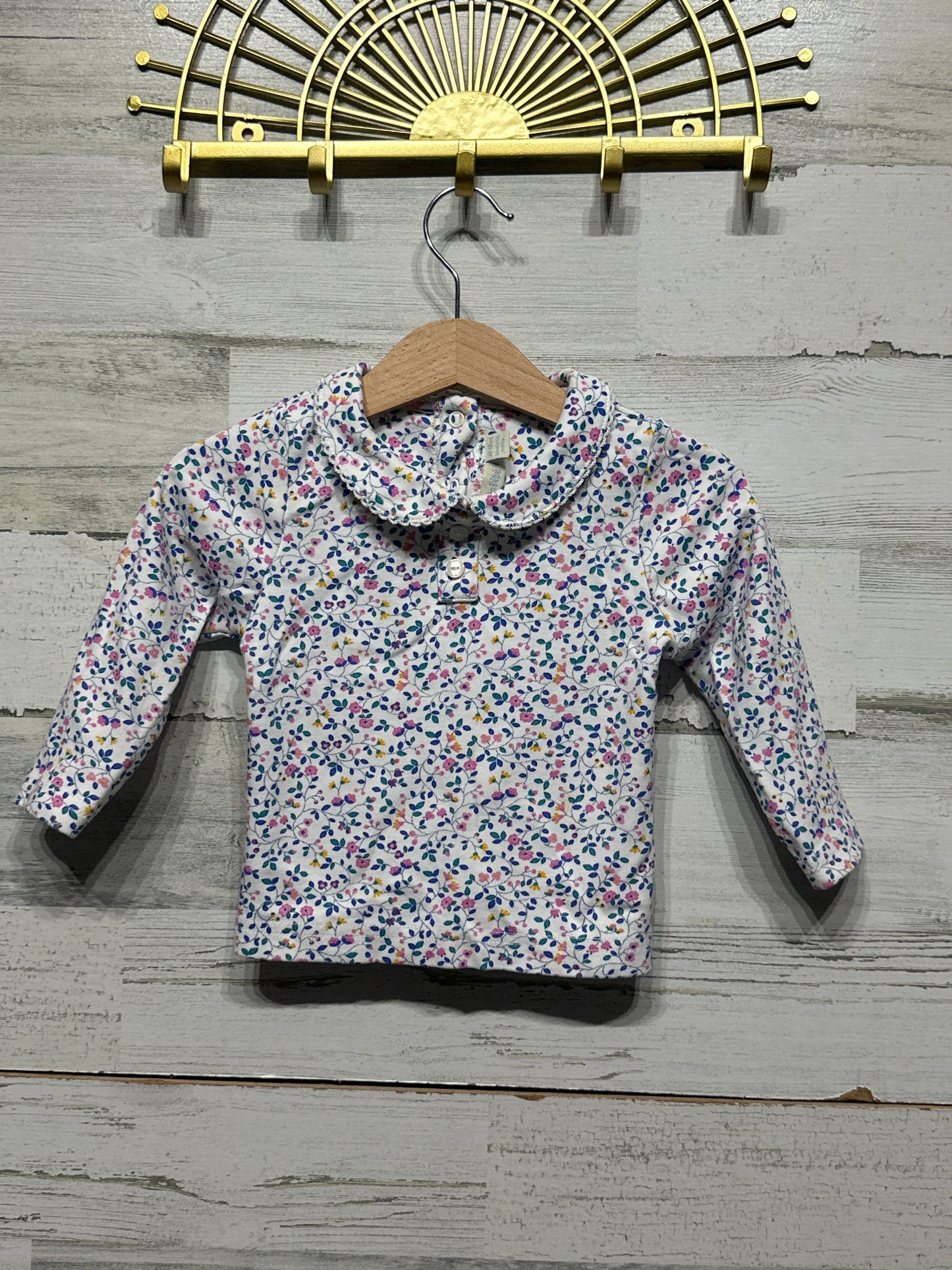 Preowned Girls Size 12-18m Jojo Maman Bebe Floral Collared Shirt - Good Used Condition