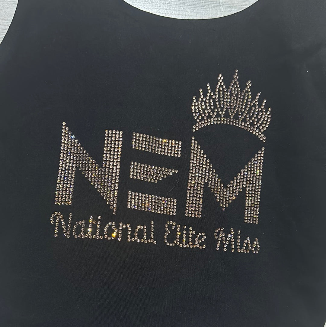 Girls Size Large (fits 10/12) NEM National Elite Miss rhinestone sports bra - good used condition