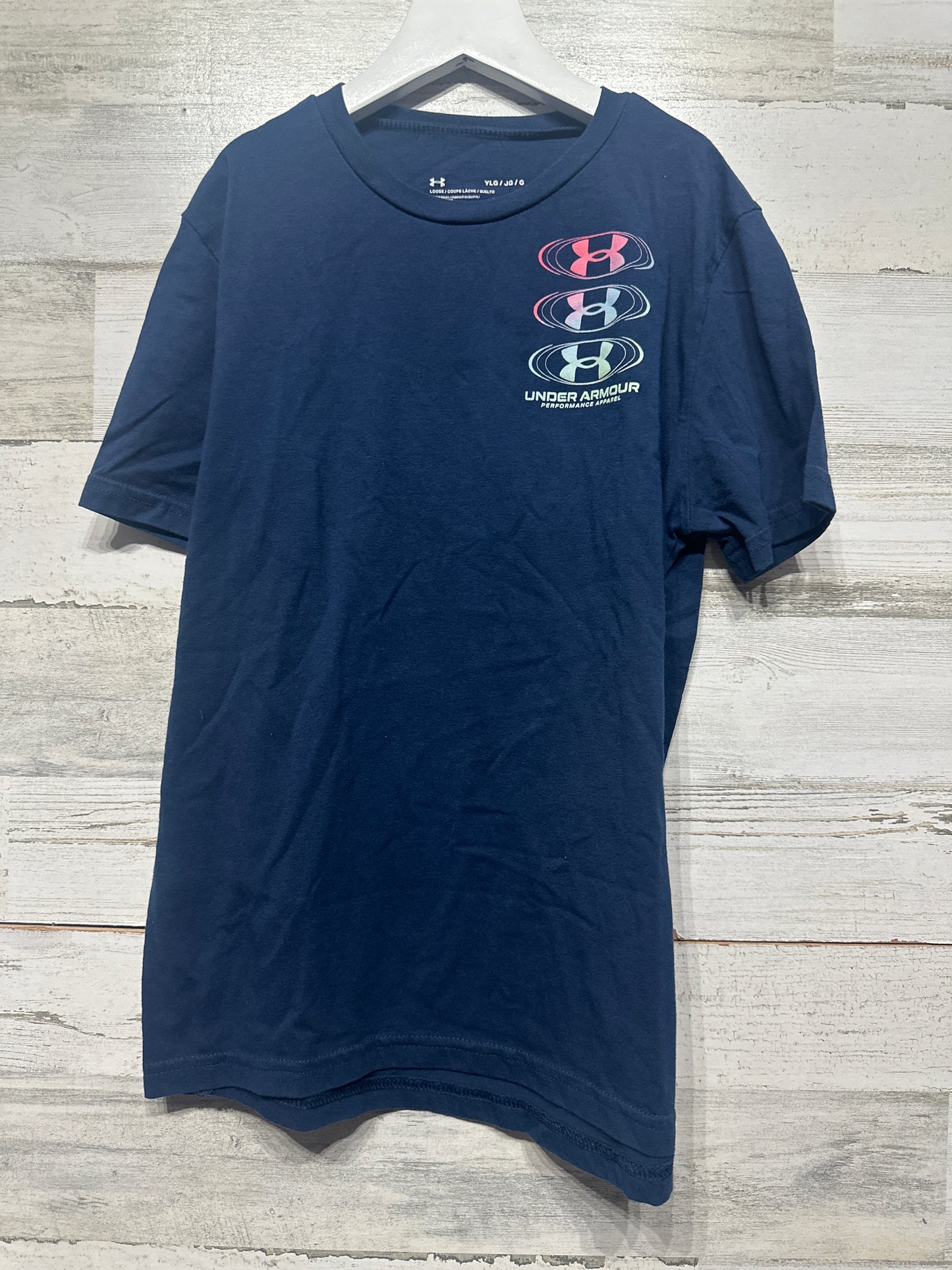 Boys Size Youth Large Loose Under Armour Heatgear Navy T-Shirt - Good Used Condition