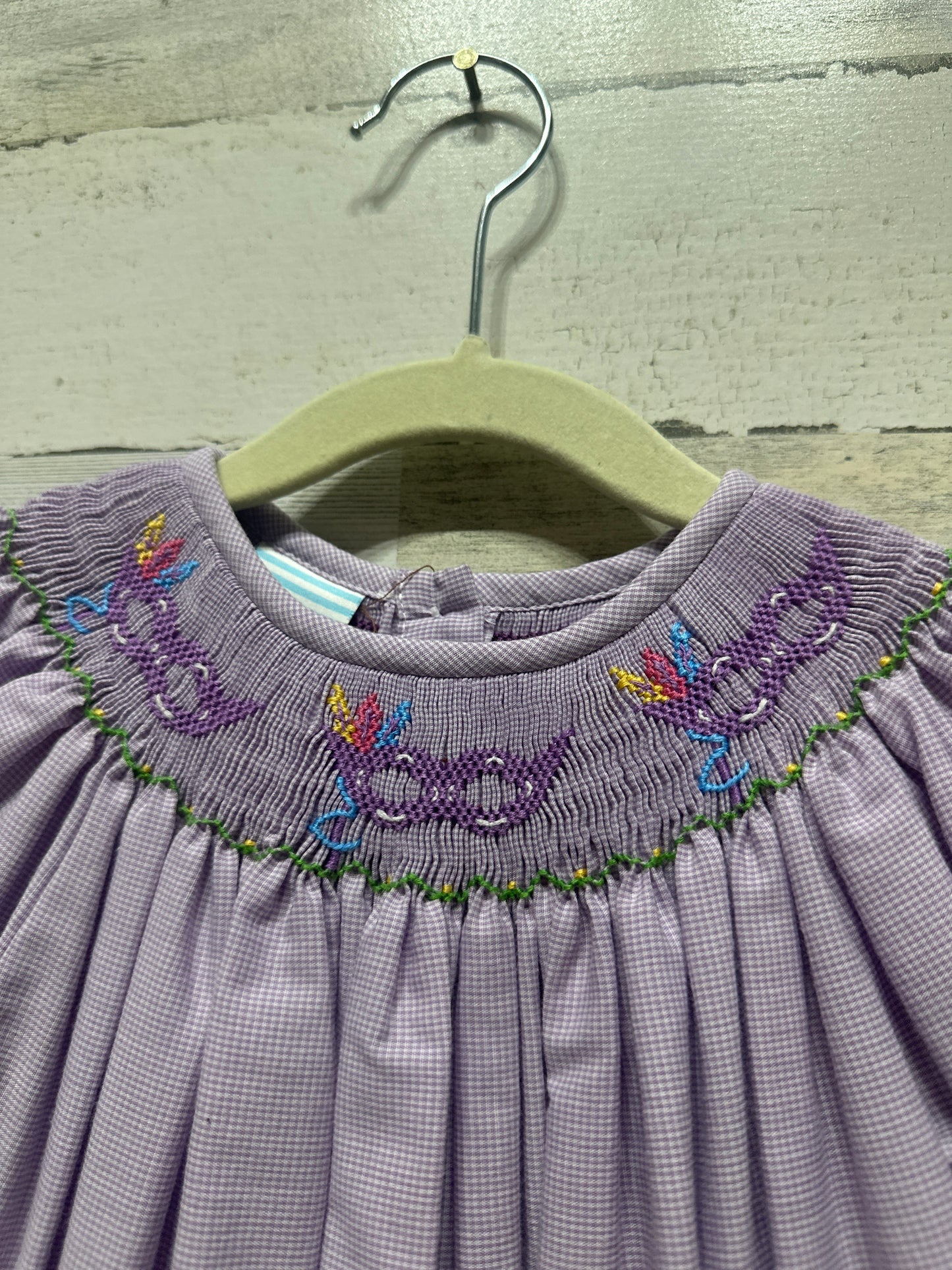 Girls Size 2t Southern Sunshine Smocked Mardi Gras Mask Dress - Very Good Used Condition
