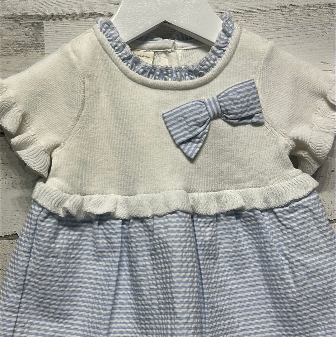 Girls Size 3-6m First Impressions Blue and White Seersucker Dress - New With Tags