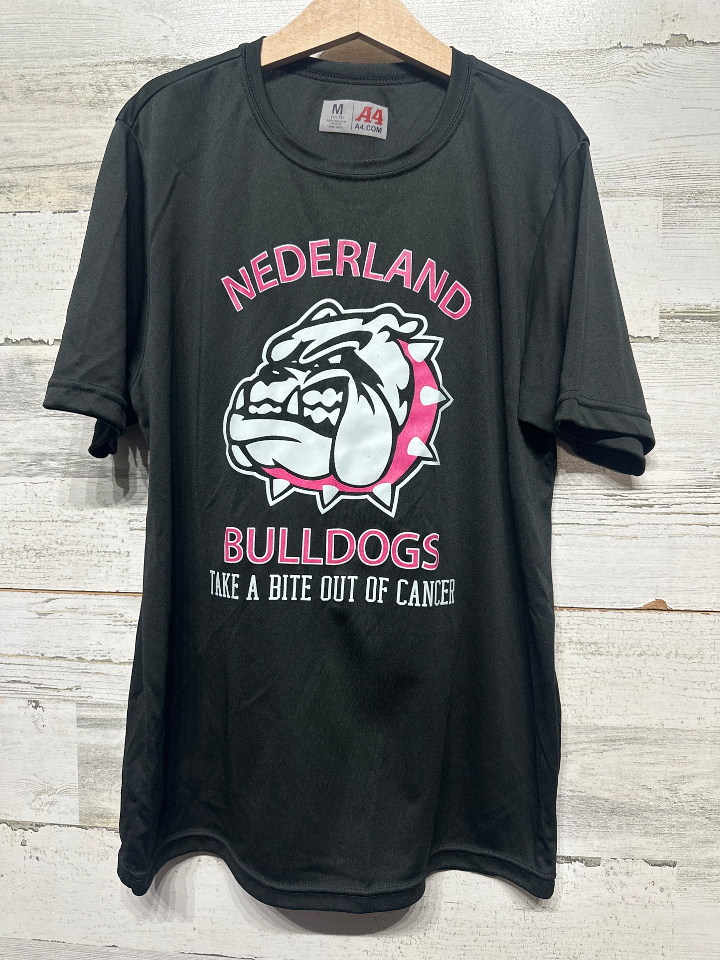 Size Youth Medium - Nederland Bulldogs Take a Bite out of Cancer Drifit Shirt - Very Good Used Condition