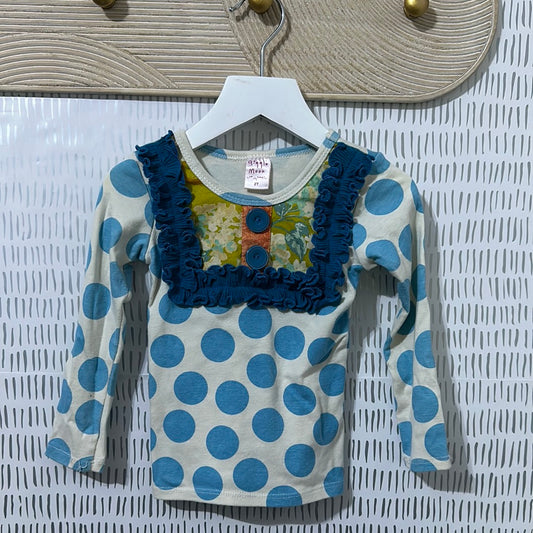 Girls Size 2t Giggle Moon Polka Dotted Long Sleeve Shirt - Good Used Condition