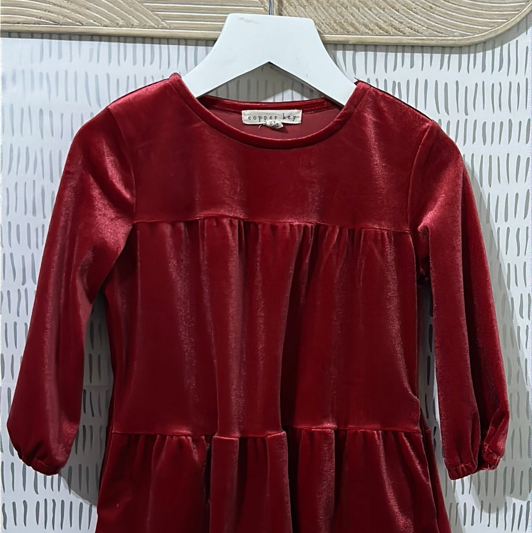 Girls Size 2t Copper Key Red Velvet Dress - Good Used Condition