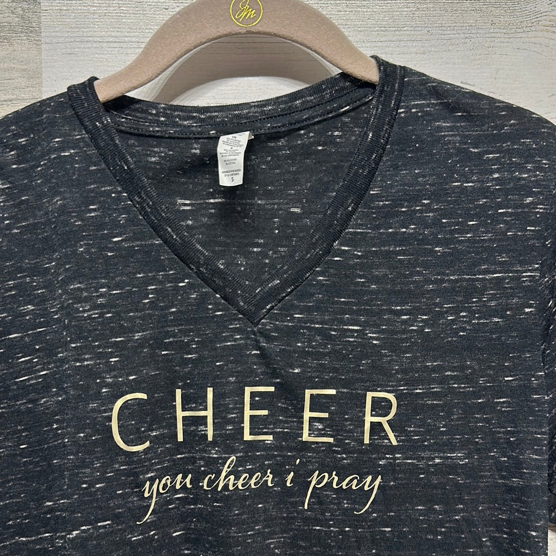 Women's Size Small You Cheer I Pray Black and Gold Shirt - Good Used Condition