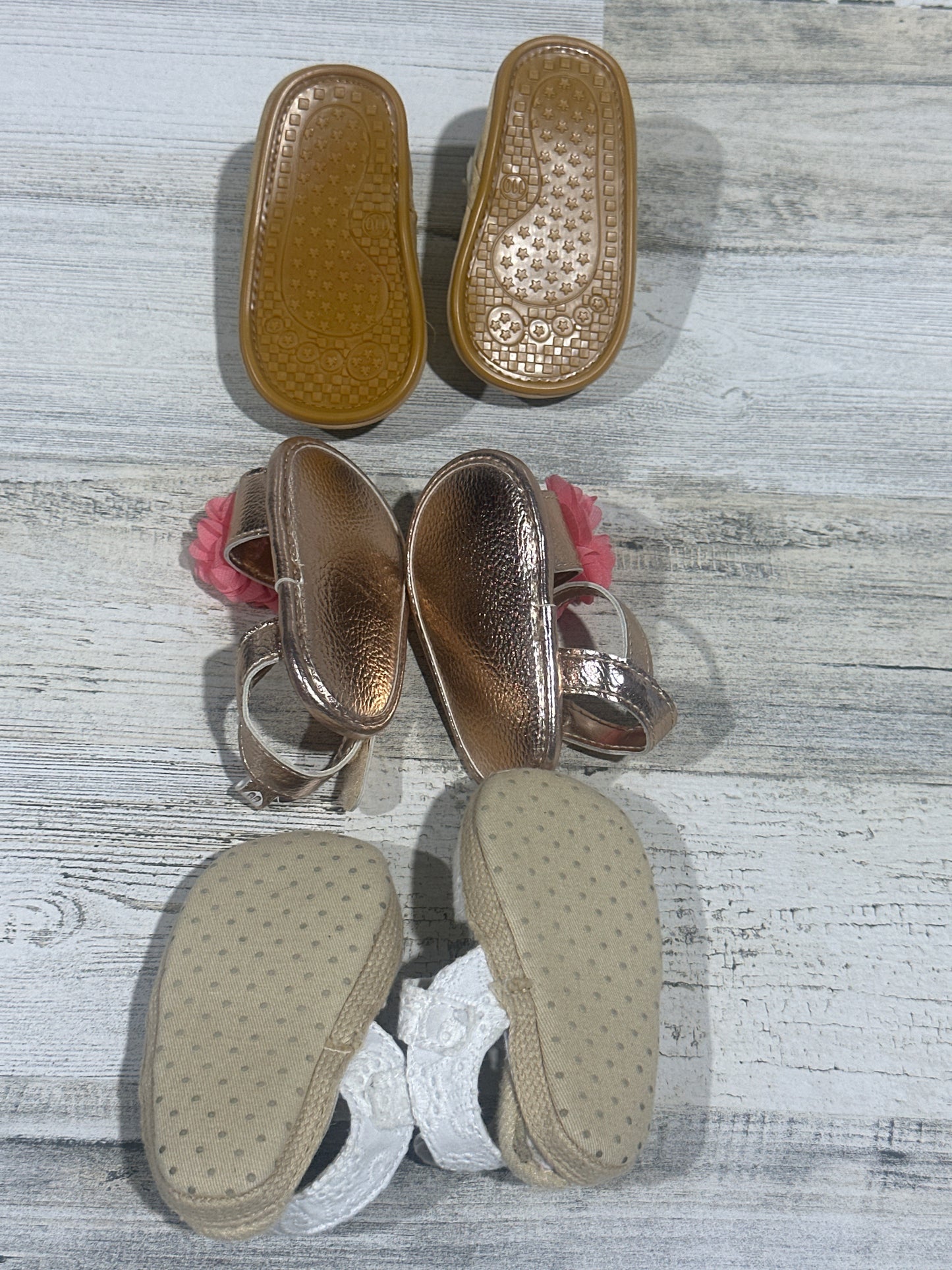 Infant Girl Sandal Lot Shoes - Fit Like 3-6m - Very Good Used Condition