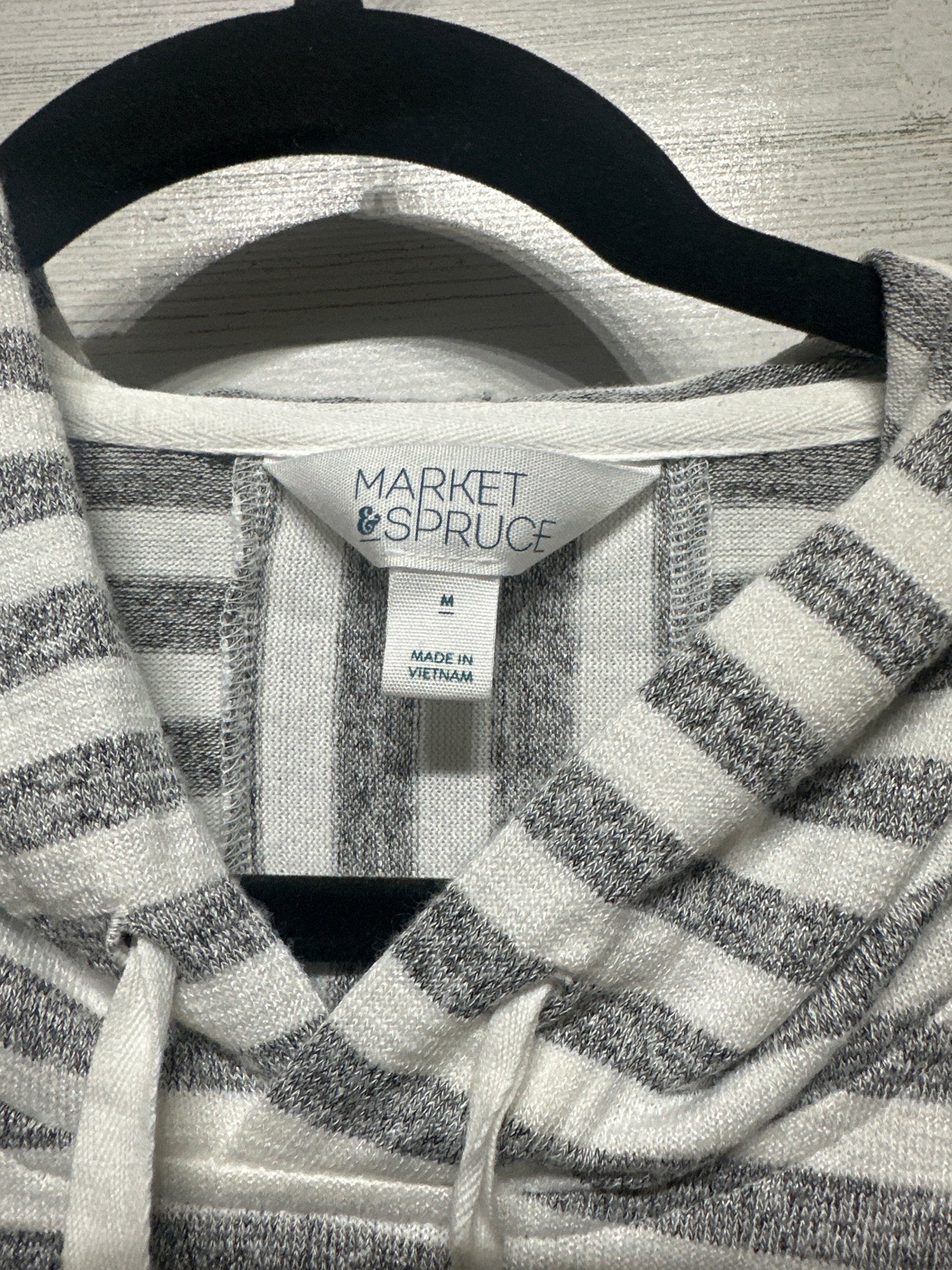 Women’s Medium Market & Spruce Soft Grey Striped Lightweight Hoodie - Very Good Used Condition