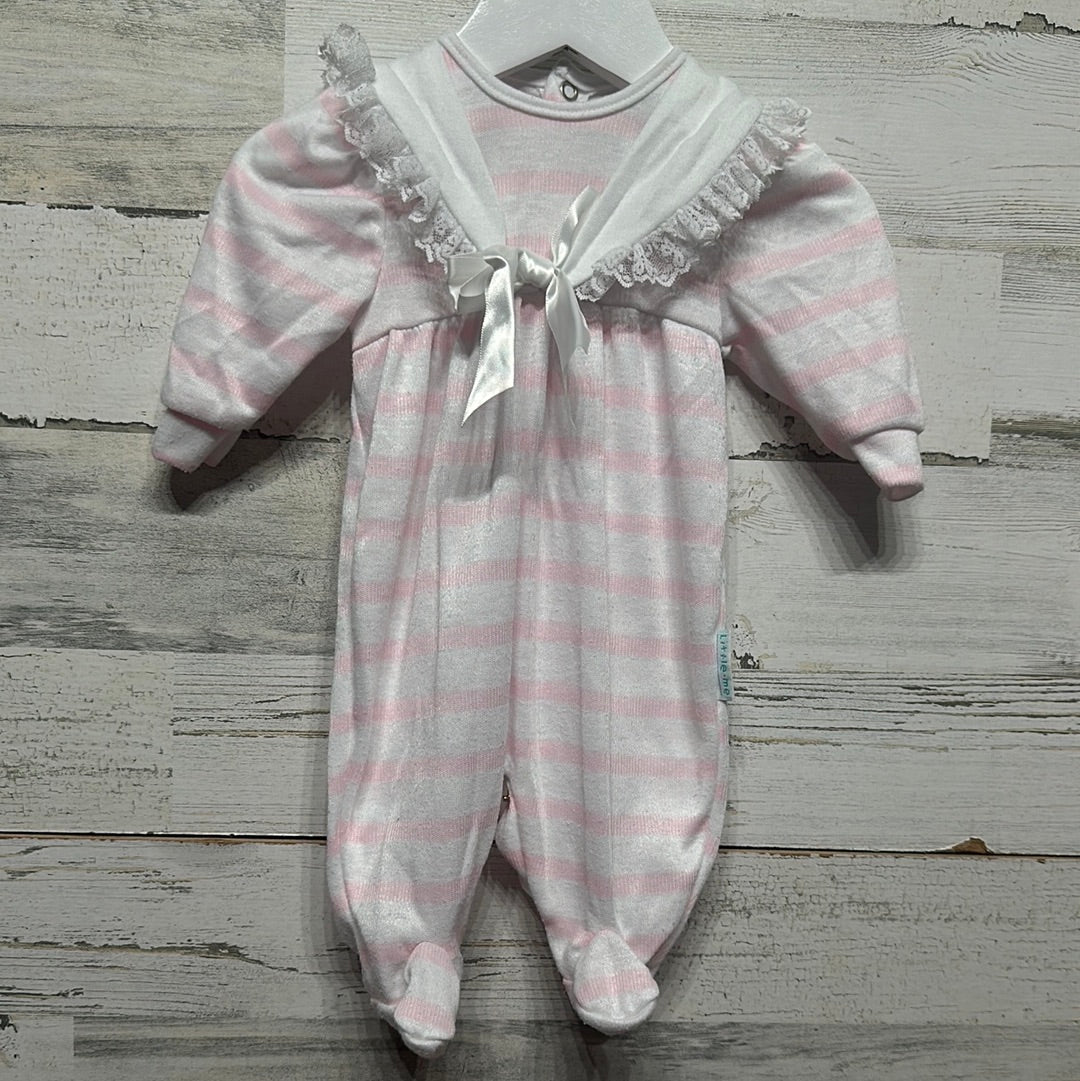 Girls Size 0-3m Little Me Pink Striped Footie - Good Used Condition