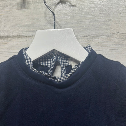 Girls Size 2 Crewcuts Navy Sweater with Blue Gingham Collar Ruffle - Good Used Condition