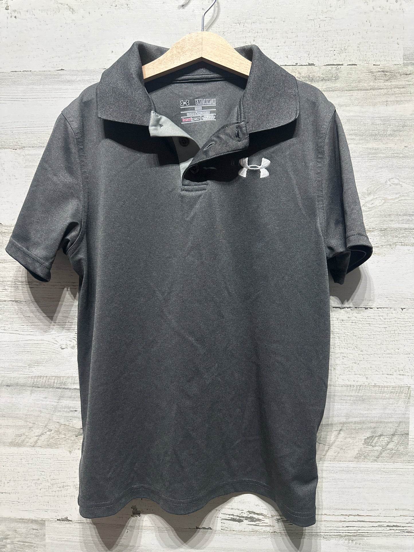 Boys Size Youth Medium Loose Under Armour Heatgear Grey Polo Shirt - Very Good Used Condition
