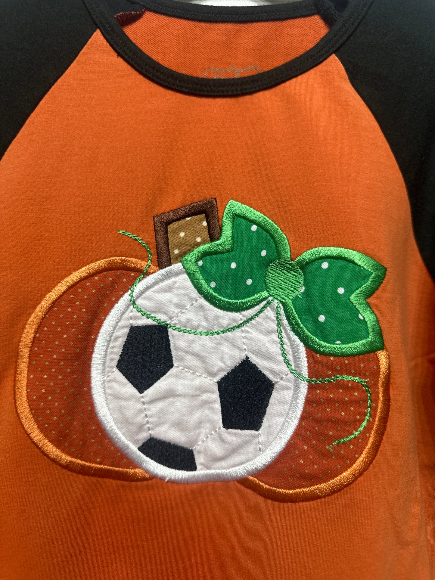 Size 10 Sew Sassy Pumpkin Soccer Applique Shirt - Very Good Used Condition