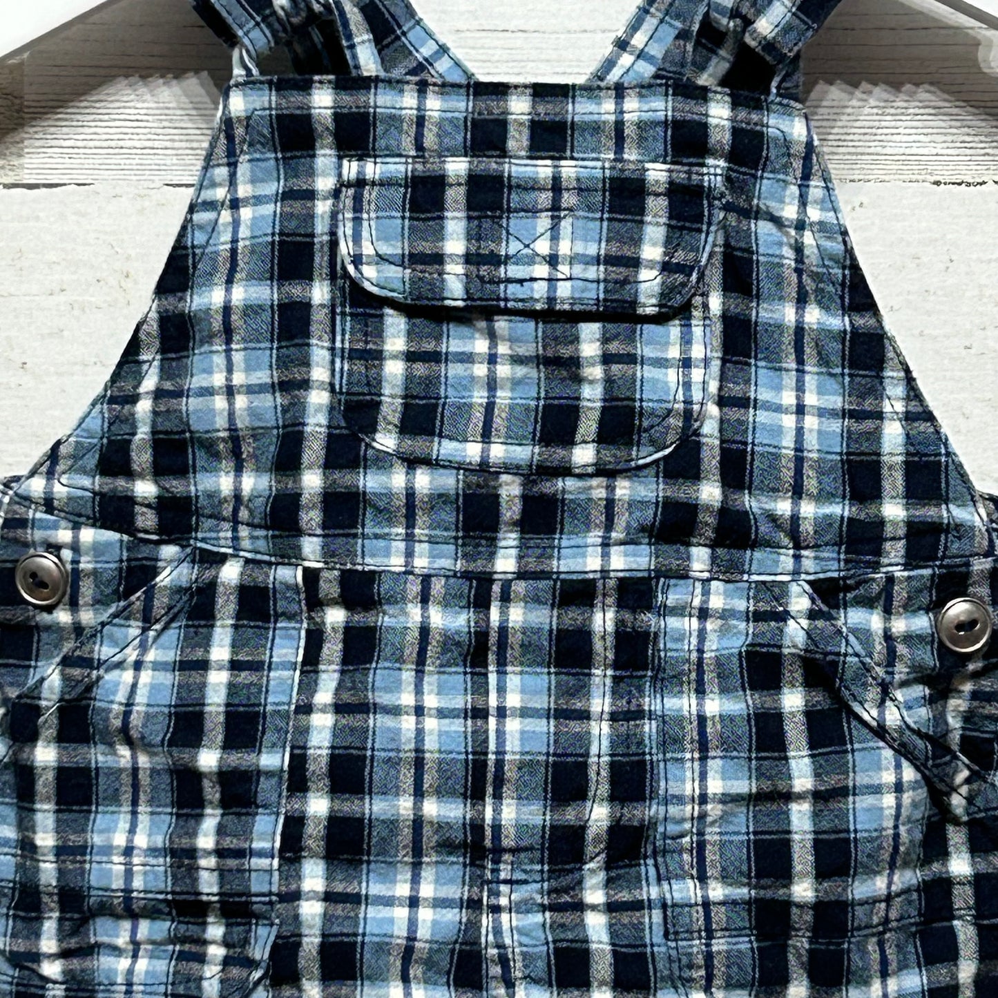 Boys Size 0-3m Miniwear Plaid Overalls - Good Used Condition